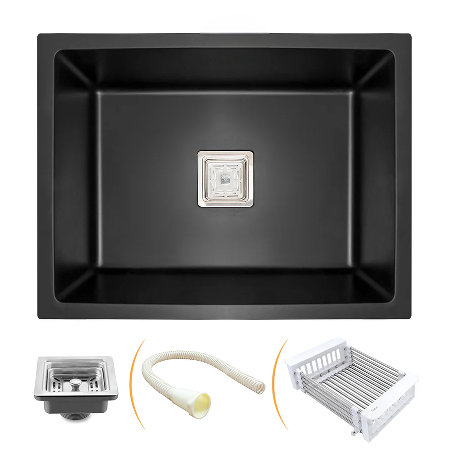 Matte Black Quartz Single Bowl Kitchen Sink (24 x 18 x 9 inches)