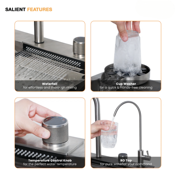 Nano Silver 304-Grade Smart Kitchen Sink with Integrated Waterfall, Pull-Out & RO Faucet (30 x 18 x 9 Inches) - Image 3