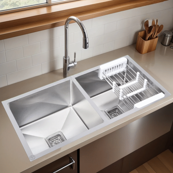 Handmade Double Bowl  Kitchen Sink (37 x 18 x 10 Inches) - Image 3