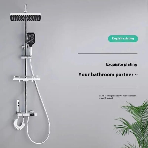 hermostatic Shower Set with Piano Switches Shower Panel with Head Shower Hand Shower Bidet Gun Temperature Display (Chrome) - Image 4