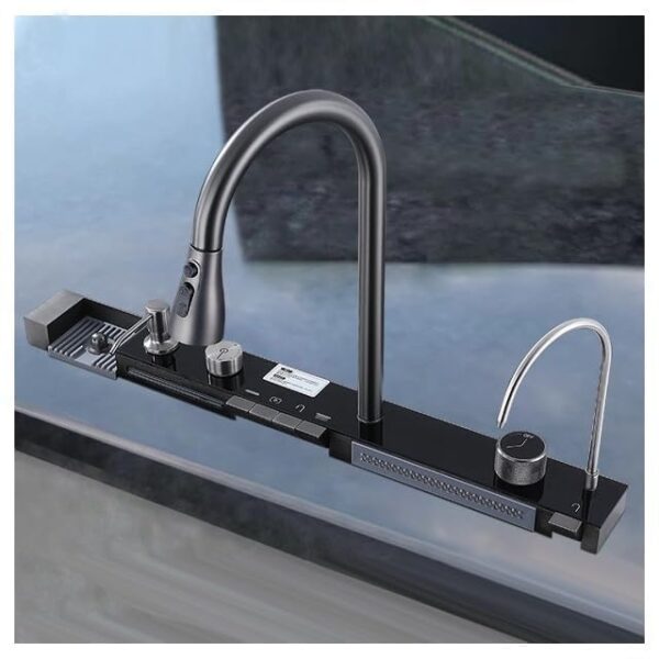 30 x 18 x 9 Fully Equipped Piano Kitchen Sink with Dual Flow Integrated Waterfall Pull-Down Faucets Stainless Steel Nano Black Finish Sink with LED Panel Digital Display - Image 7