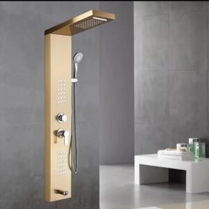 Shower Panel - Rainfall, Body Massage Spray, Handheld Shower - Wall Mount Easy Connect Kit, 5 in One Tower System (Goiden)