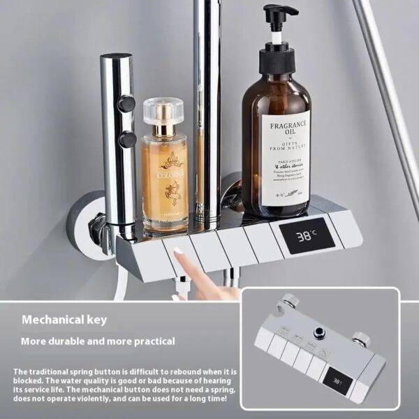 hermostatic Shower Set with Piano Switches Shower Panel with Head Shower Hand Shower Bidet Gun Temperature Display (Chrome) - Image 5