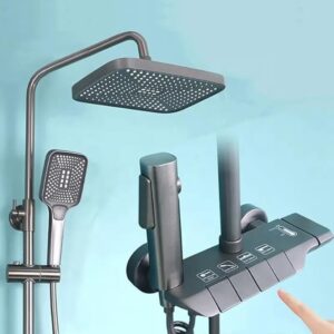 Shower Panel For Bathroom Full Set | 4 function Thermostatic Mixer Hot & Cold Shower system, Hand shower | overhead Shower | Jet Spray, Shower Set For Bathroom (Grey)