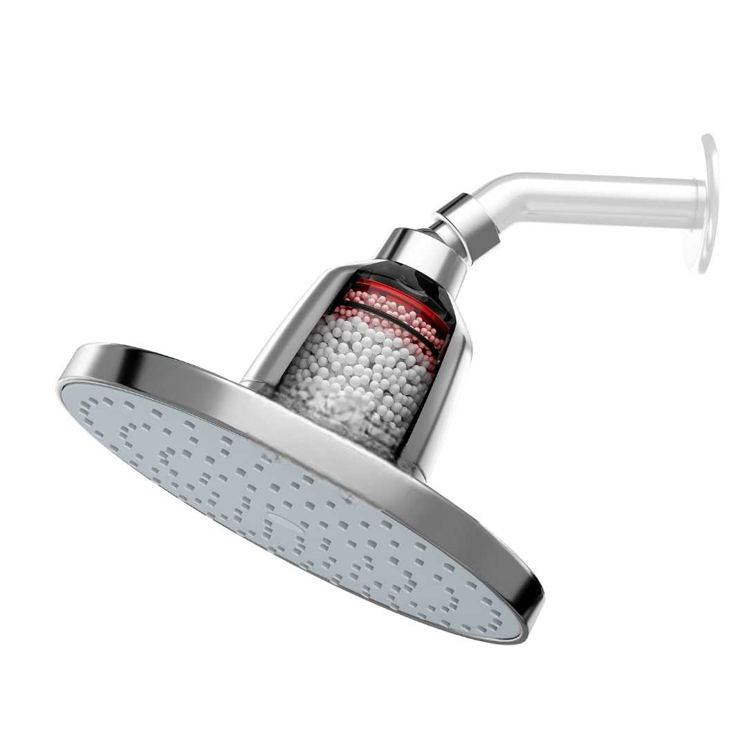 Rain Shower Filter for Hard Water|Water Softener for Bathroom|8'' Chrome Shower Head without Shower Arm - CLEO SFR-923