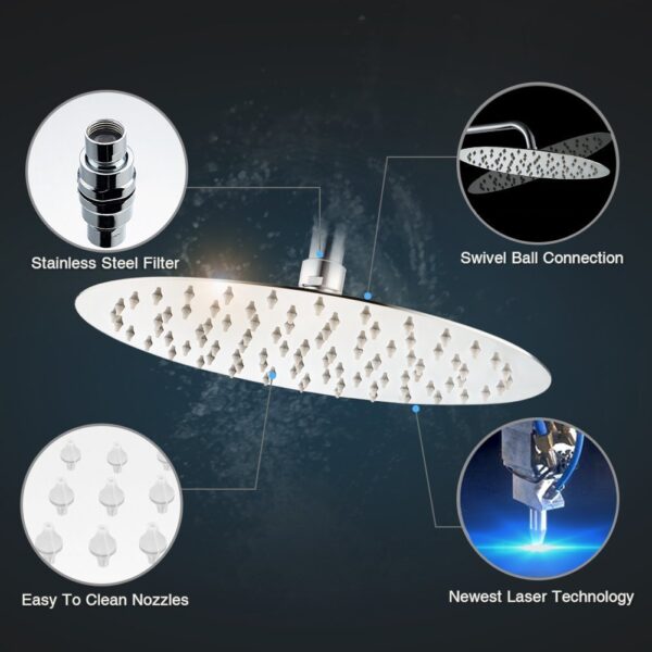 Stainless Steel Metal Silicone Polished Finish Overhead Shower (Silver, 6 inch) - Image 7