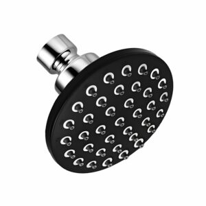 ENICET 4 Inch Rain Flow Shower Head for Bathroom, Durable ABS Plastic, Black Overhead Shower, Without Arm, Soft Rubber Nozzles, Round Shower, 1 Year Warranty (AE150)