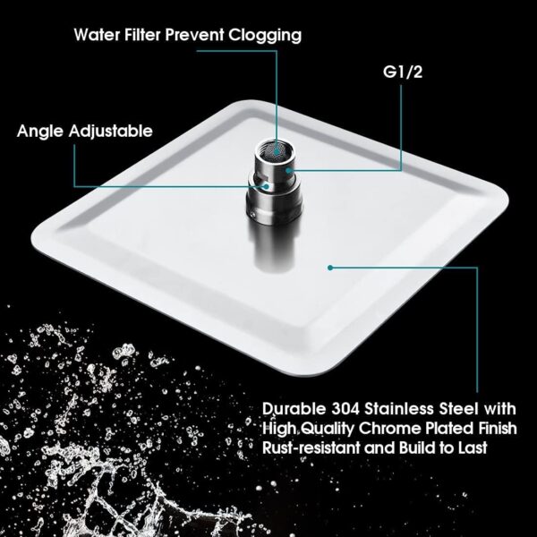 OPENBOX Ultra Slim Overhead Shower, (6x6 Inch) Square Stainless Steel High Pressure Rain Shower head for Bathroom, without arm Chrome Finish. - Image 7