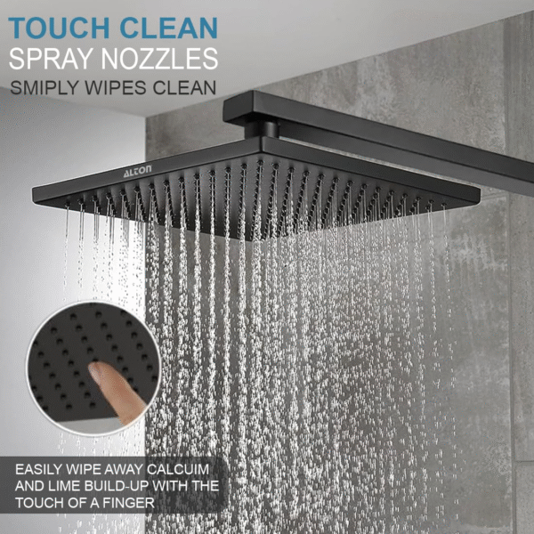 HR20810 SS-304 Grade, 6x6 Square Over Head Shower With 18-INCH Arm and Wall Flange (Matte Black) - Image 3