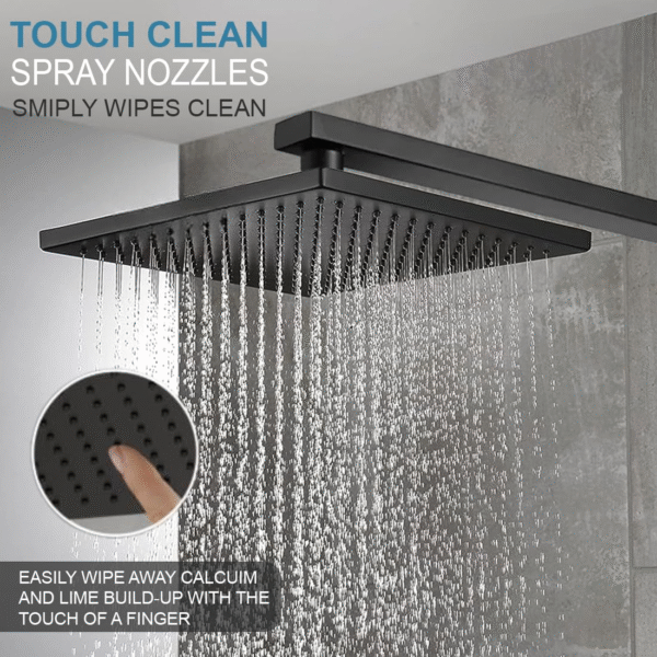 HR20810 SS-304 Grade, 6x6 Square Over Head Shower With 18-INCH Arm and Wall Flange (Matte Black) - Image 4