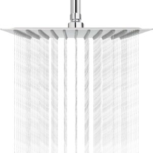 OPENBOX Ultra Slim Overhead Shower, (6x6 Inch) Square Stainless Steel High Pressure Rain Shower head for Bathroom, without arm Chrome Finish.