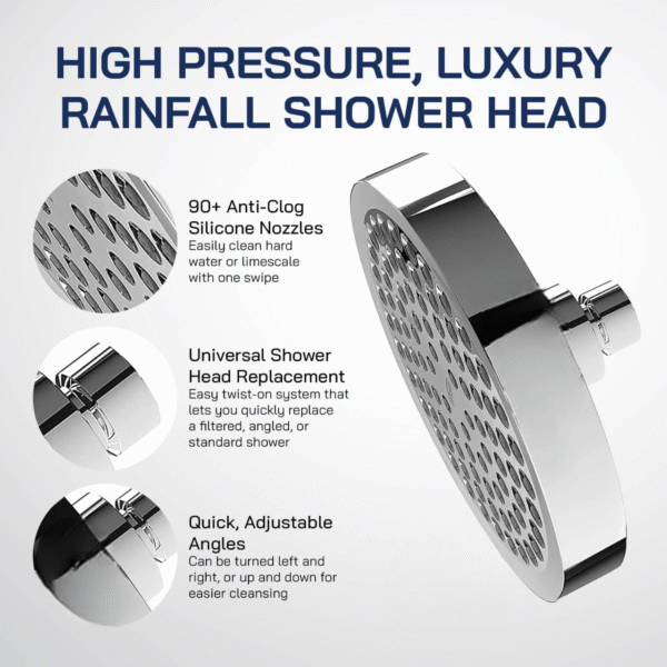 Rain Shower Head High Pressure Spa System, Luxury Bathroom Showerhead with Chrome Plated Finish, Adjustable Angles, Anti-Clogging Silicone Nozzles - Image 4