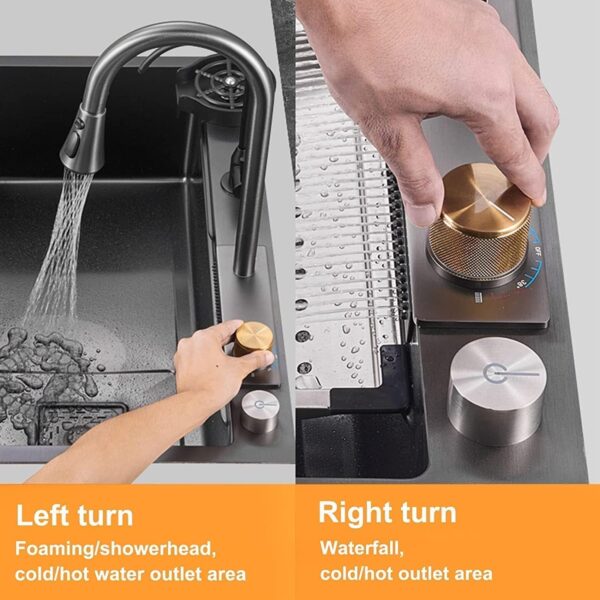 ARQUIN Premium  30x18x10 inch Kitchen Sink with ANTI SCRATCH HONEYCOMB DESIGN Integrated Waterfall and Pull-down Faucet, Stainless Steel Sink For Kitchen - Image 4