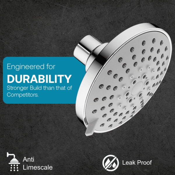 SHR20860 ABS Acrylonitrile Butadiene Styrene 5-Function Chrome Finish Overhead Round Shape Shower with Arm and Flange (Silver, 9-Inch) - Image 2