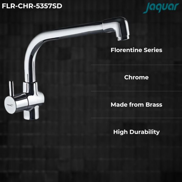 JAQUAR Florentine Series Table Mounted Swinging Spout Cold ONLY Sink Cock (Chrome) | Right Hand Side Lever, Brass Body Water Tap/Faucet/Cock for Bathroom/Kitchen Wash Basin | FLR-CHR-5357SD - Image 3