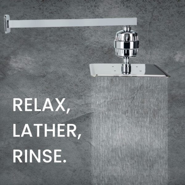 Rain-Shower Set, 6 Inch x 6 Inch rain shower with shower arm 15 inch and SF-15 Shower filter for hard water | Water softener for bathroom (SS304, ABS, Chrome) - Image 2