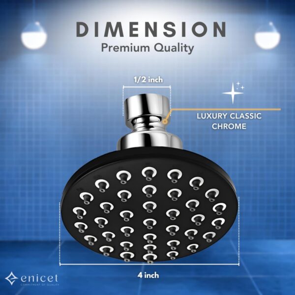 ENICET 4 Inch Rain Flow Shower Head for Bathroom, Durable ABS Plastic, Black Overhead Shower, Without Arm, Soft Rubber Nozzles, Round Shower, 1 Year Warranty (AE150) - Image 5
