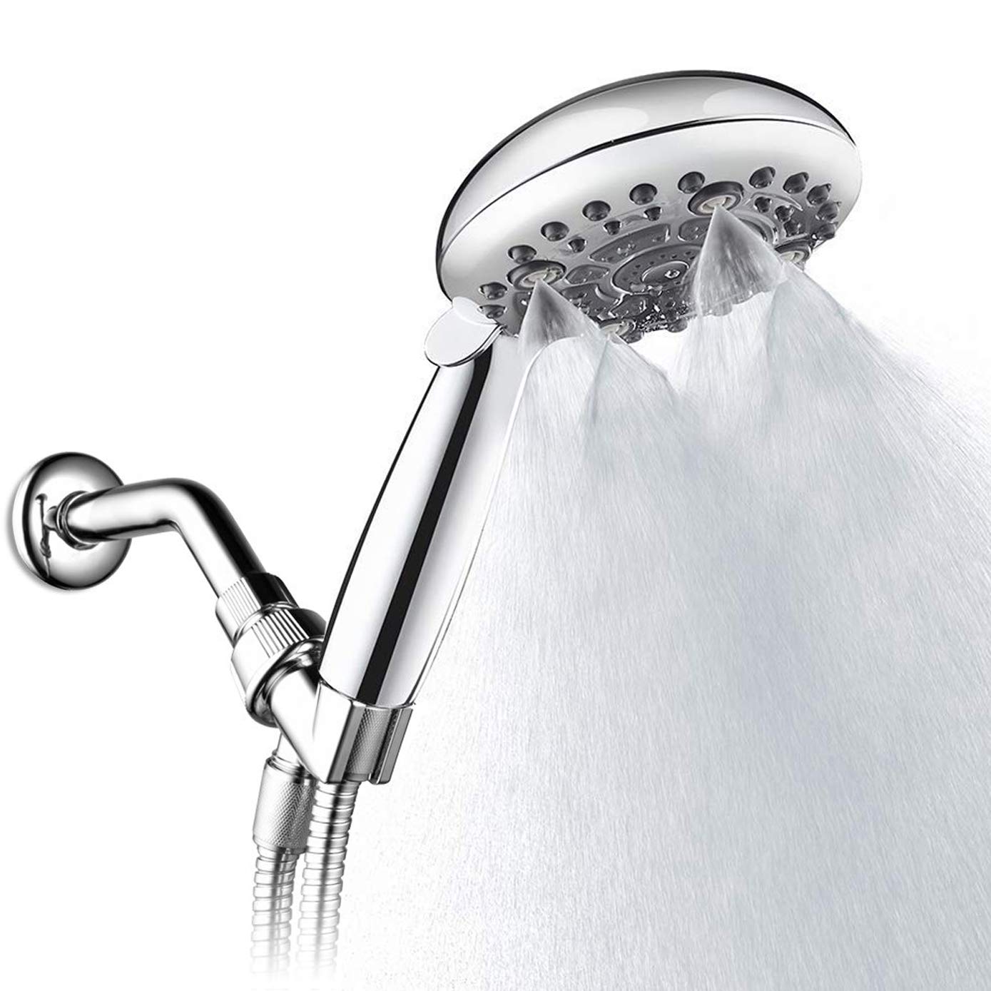 SHR20975 ABS Chrome Finish 6-Function 5 inch Shower Head with 1.5 Meter Hose Pipe, Arm and Adjustable Bracket (Silver) Visit the ALTON Store