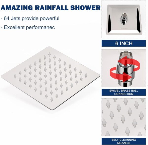 Stainless Steel Slim Shower Head - Slim Overhead Shower - Bathroom Rain Shower & Adjustable Shower For Bathroom - Bath sawar for bathroom for a Luxurious Bath (Slim Shower 4 x 4, Pack of 1) - Image 7