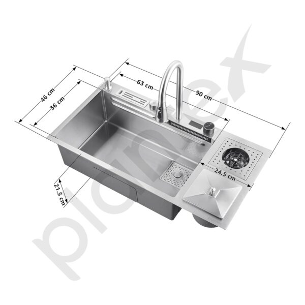 Plantex Smart Waterfall Sink  Stainless Steel Kitchen Sink with Integrated Waterfall, Cupwasher, Dustbin and Digital Display - All in One Sink for Kitchen (38x18x9 Inch - Silver Matt) - Image 9