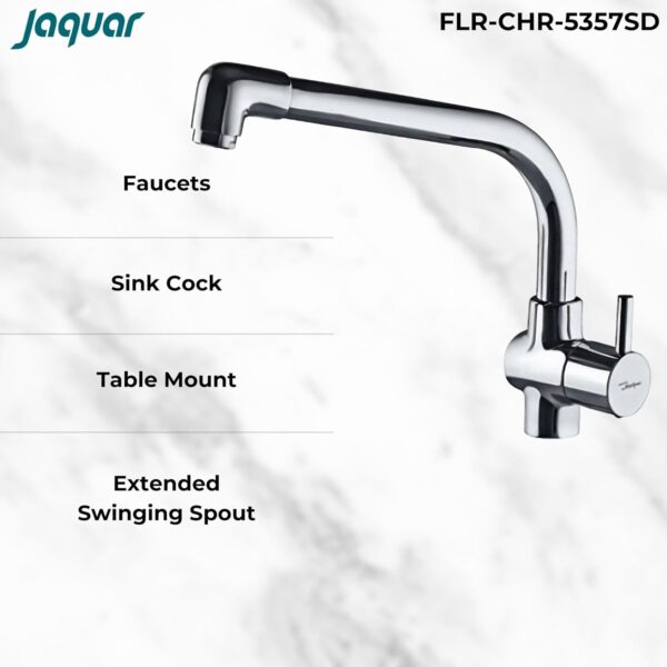 JAQUAR Florentine Series Table Mounted Swinging Spout Cold ONLY Sink Cock (Chrome) | Right Hand Side Lever, Brass Body Water Tap/Faucet/Cock for Bathroom/Kitchen Wash Basin | FLR-CHR-5357SD - Image 4