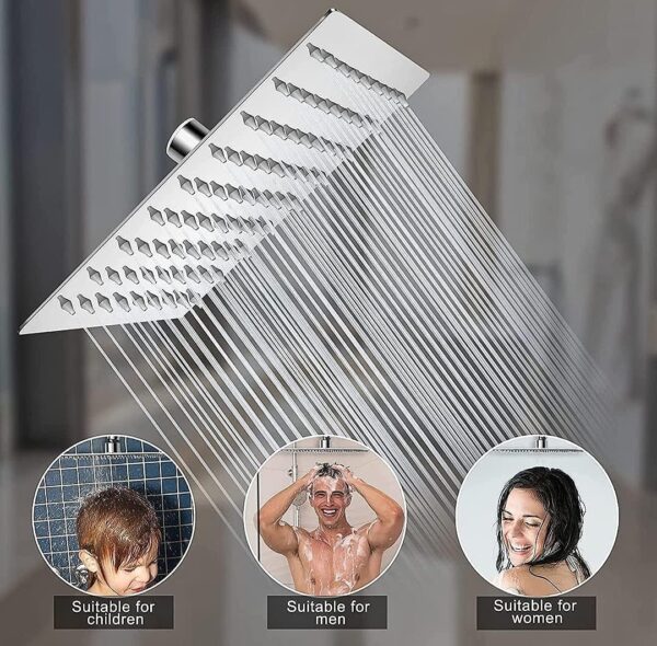 Stainless Steel Heavy duty Trident Square Overhead Shower 4x4 inches rain shower head for bathroom Without Arm, Chrome, Polished Finish - Image 6