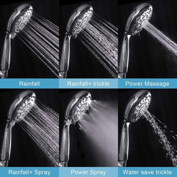 Marcoware ABS Multi Function 6 Mode Bathroom Hand Shower set/Shower Head for Bathroom with Mist, Massage & Rain functions with Steel flexible tube Pipe 1.5 Meters & Hook, Chrome, Polished Finish - Image 9