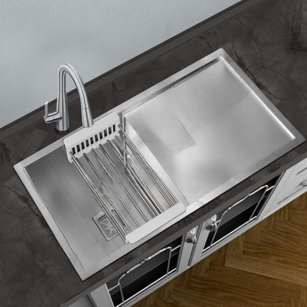 Stainless Steel High Grade Handmade Kitchen Sink/Single Bowl Sink For Kitchen With Drain Board/Undermount/Topmount (Matt Finish/37X18 Inches), Silver - Image 2