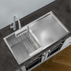 Stainless Steel High Grade Handmade Kitchen Sink/Single Bowl Sink For Kitchen With Drain Board/Undermount/Topmount (Matt Finish/37X18 Inches), Silver