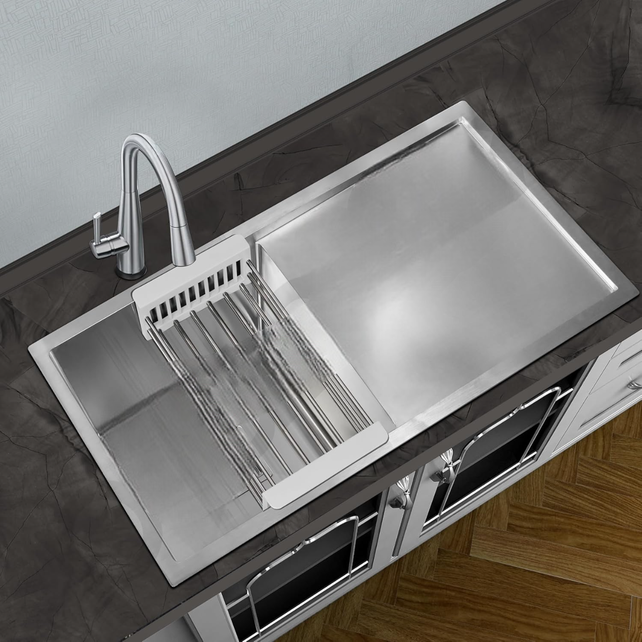 Stainless Steel High Grade Handmade Kitchen Sink/Single Bowl Sink For Kitchen With Drain Board/Undermount/Topmount (Matt Finish/37X18 Inches), Silver