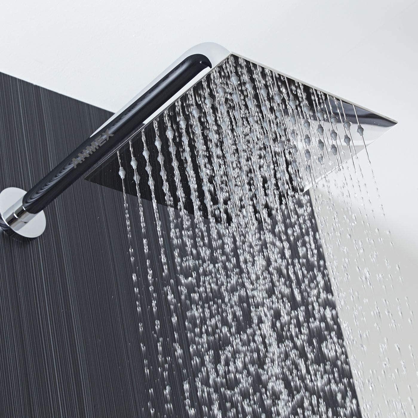 8x8 (8inch) UltraSlim Stainless Steel Rain Shower Head with 15inch Round Arm (Silver, Chrome Finish)