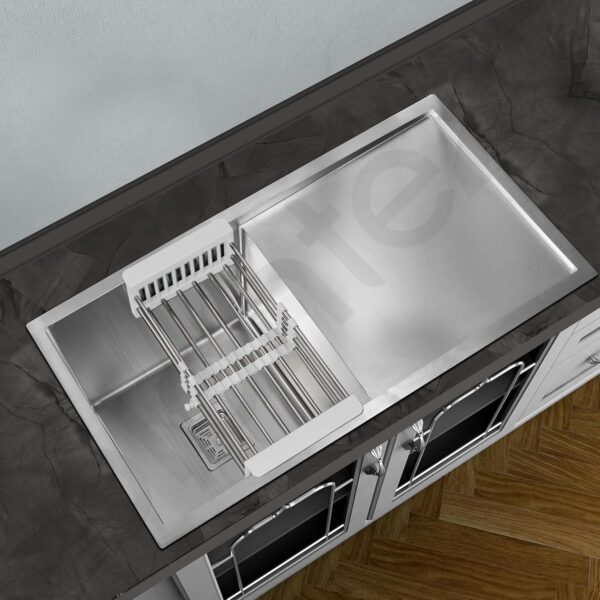 Stainless Steel High Grade Handmade Kitchen Sink/Single Bowl Sink For Kitchen With Drain Board/Undermount/Topmount (Matt Finish/37X18 Inches), Silver - Image 4