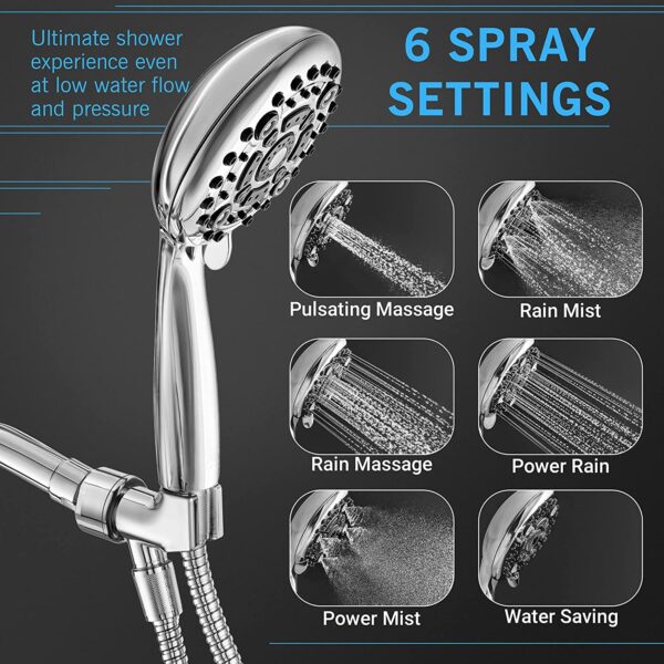 SHR20975 ABS Chrome Finish 6-Function 5 inch Shower Head with 1.5 Meter Hose Pipe, Arm and Adjustable Bracket (Silver) Visit the ALTON Store - Image 3