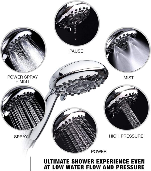Marcoware ABS Multi Function 6 Mode Bathroom Hand Shower set/Shower Head for Bathroom with Mist, Massage & Rain functions with Steel flexible tube Pipe 1.5 Meters & Hook, Chrome, Polished Finish - Image 7