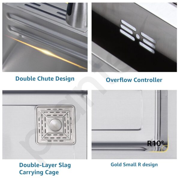 Plantex Smart Waterfall Sink  Stainless Steel Kitchen Sink with Integrated Waterfall, Cupwasher, Dustbin and Digital Display - All in One Sink for Kitchen (38x18x9 Inch - Silver Matt) - Image 4