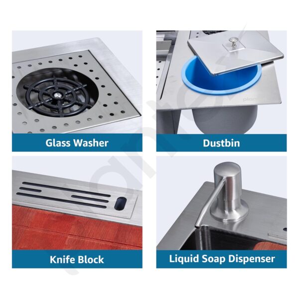 Plantex Smart Waterfall Sink  Stainless Steel Kitchen Sink with Integrated Waterfall, Cupwasher, Dustbin and Digital Display - All in One Sink for Kitchen (38x18x9 Inch - Silver Matt) - Image 2