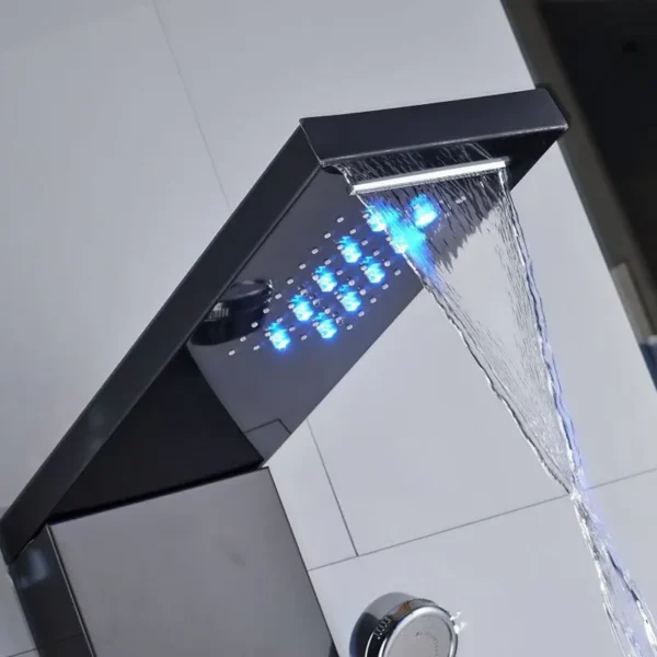 Stainless Steel Wall Mounted Bathroom Panel LED Rainfall Waterfall Shower Faucet - Image 3