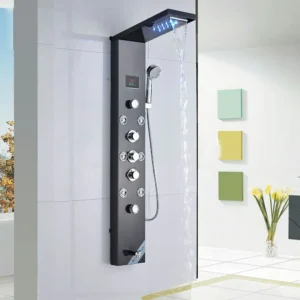 Stainless Steel Wall Mounted Bathroom Panel LED Rainfall Waterfall Shower Faucet
