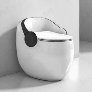 WHITE & BLACK GLOSSY WITH UF SEAT COVER FLUSHING : WASH DOWN NCOT-1010 (12 INCH )