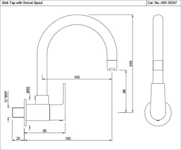 JAQUAR Sink Cock with Regular Swinging Spout (Wall Mounted Model) with Wall Flange ARI-CHR-39347S, Silver - Image 4