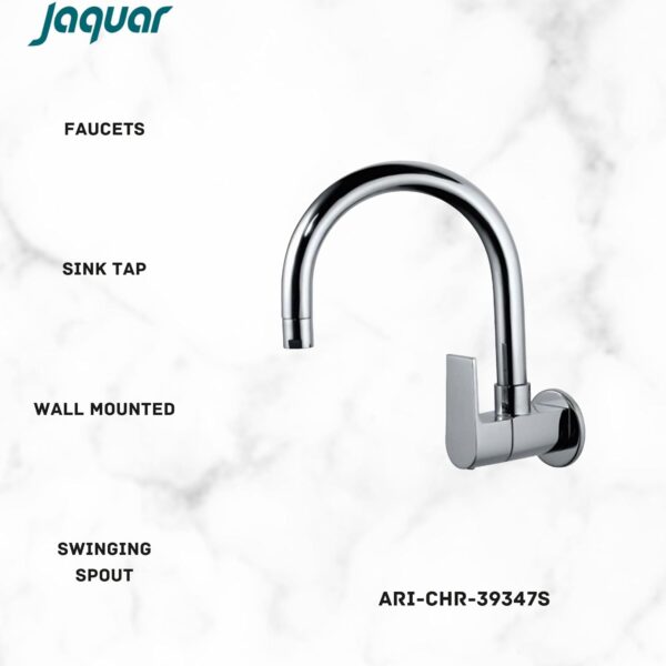 JAQUAR Sink Cock with Regular Swinging Spout (Wall Mounted Model) with Wall Flange ARI-CHR-39347S, Silver - Image 5