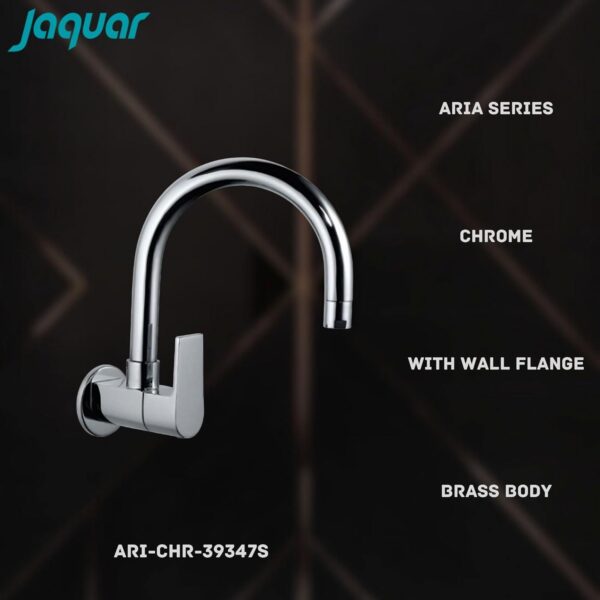 JAQUAR Sink Cock with Regular Swinging Spout (Wall Mounted Model) with Wall Flange ARI-CHR-39347S, Silver - Image 5