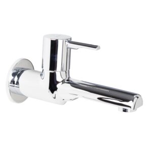 JAQUAR FLORENTINE PRIME Series Wall Mount COLD ONLY BIB COCK with FLANGE (Chrome) | TOP LEVER, Brass Body Water Tap/Faucet/Cock for Bathroom | FLP-CHR-5037PM