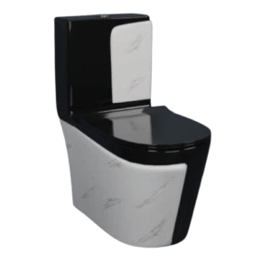 two-tone black & white western toilet with a marble-style