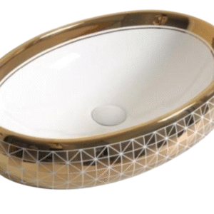 luxury oval ceramic wash basin with golden border