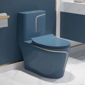 Ceramic Siphonic One Piece Floor Mounted Commode with Soft Close Seat – Glossy Blue (68.5×35.5×75.5 cm)